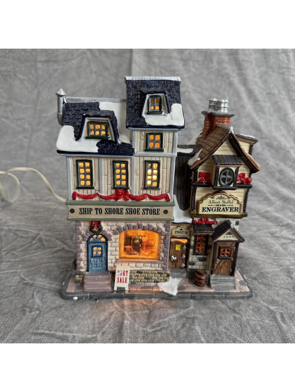 Lemax 2002 Plymouth Ship to Shore Shoe Store & Engraver Christmas Building